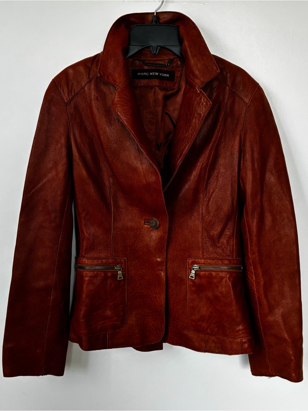 Marc New York Andrew Marc Leather Blazer Jacket Women Oxblood Burgundy Button M